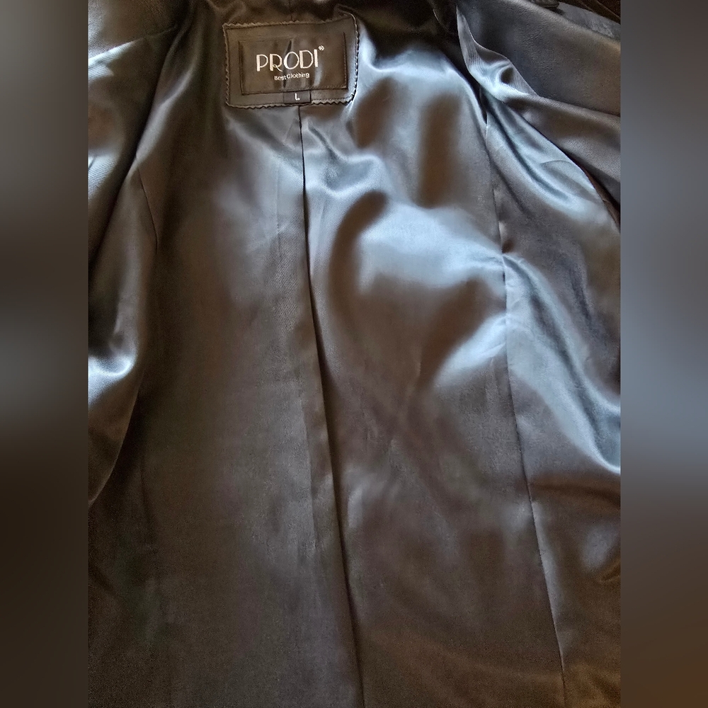 Womans Classic Black Leather Blazer Jacket Tailored Cut Office Biker Size Large - Picture 10 of 13